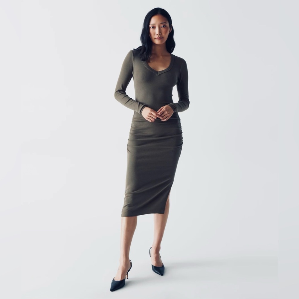 Michael Stars Olive Green Grey Long Sleeve Midi Dress